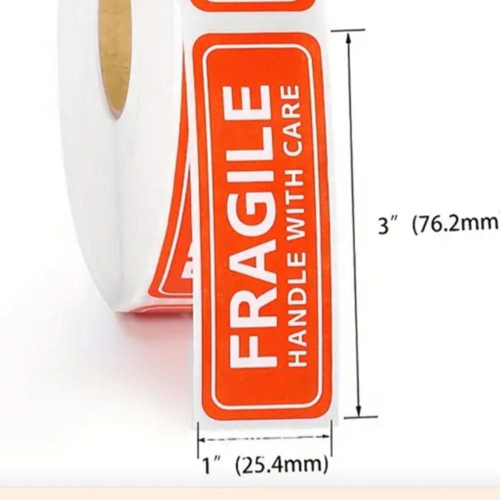 500ct. FRAGILE STICKERS 1"H x 3"W - Bonus 3 Random Polymailers - Picture 3 of 6
